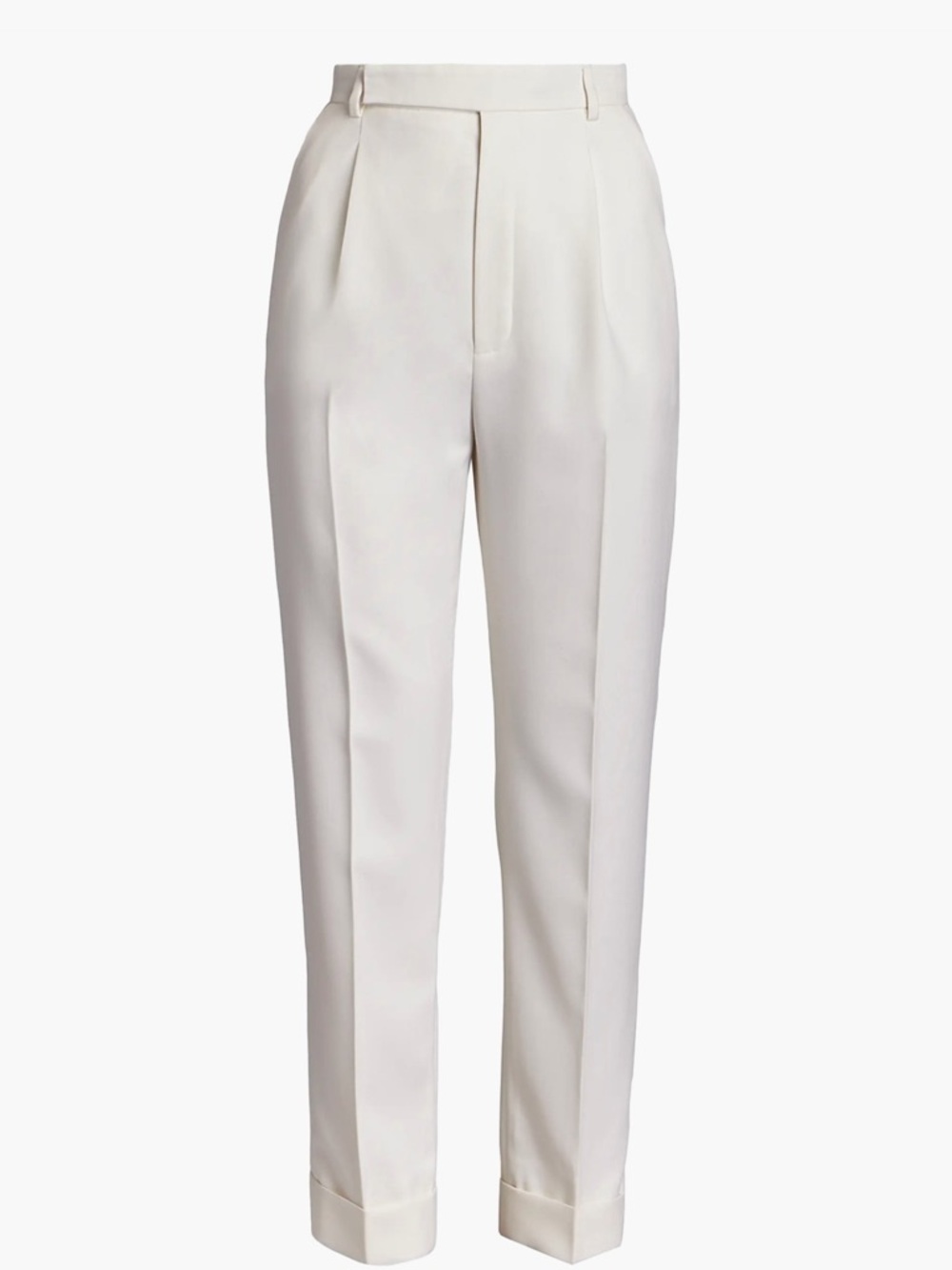 SAINT LAURENT WOOL FLAT FRONT TROUSERS IN CRAIE WHITE